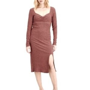 NWT Sweetheart Neckline Rib Knit Sweater Dress (Marsala) - INC